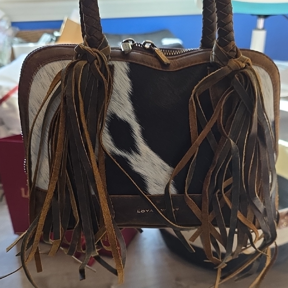 Myra Bag Black and White Cowhide Fringe Shoulder Bag - Picture 7 of 10
